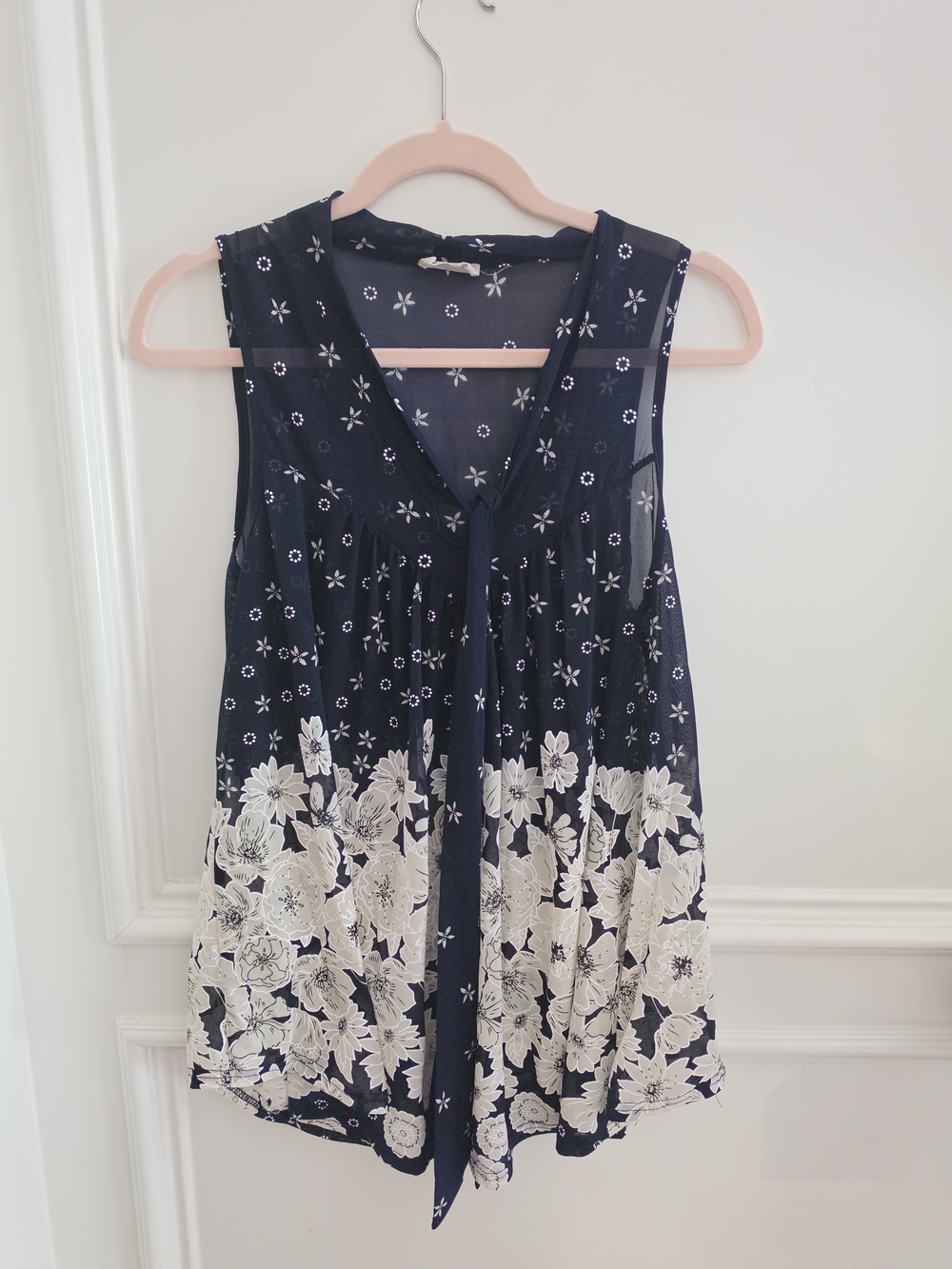 Navy Floral V-Neck Tie-Front Camisole